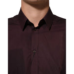 Dolce & Gabbana Maroon Cotton Collared GOLD Formal Dress Shirt with elegant design displayed on model's upper body.