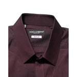 Dolce & Gabbana Maroon Cotton Collared GOLD Formal Dress Shirt luxury style