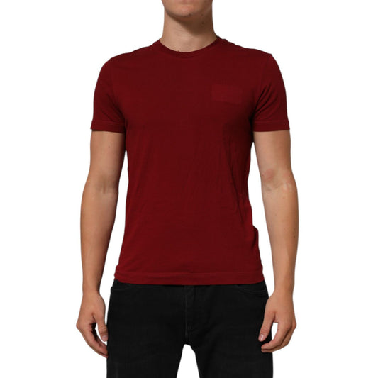 Dolce & Gabbana Maroon Logo Crew Neck Short Sleeve T-shirt on model, soft cotton, classic fit.