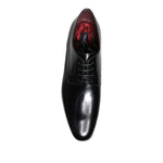 Dolce & Gabbana Men Dress Black Calfskin Leather Derby Shoes with elegant stitching and lace-up closure, made in Italy.