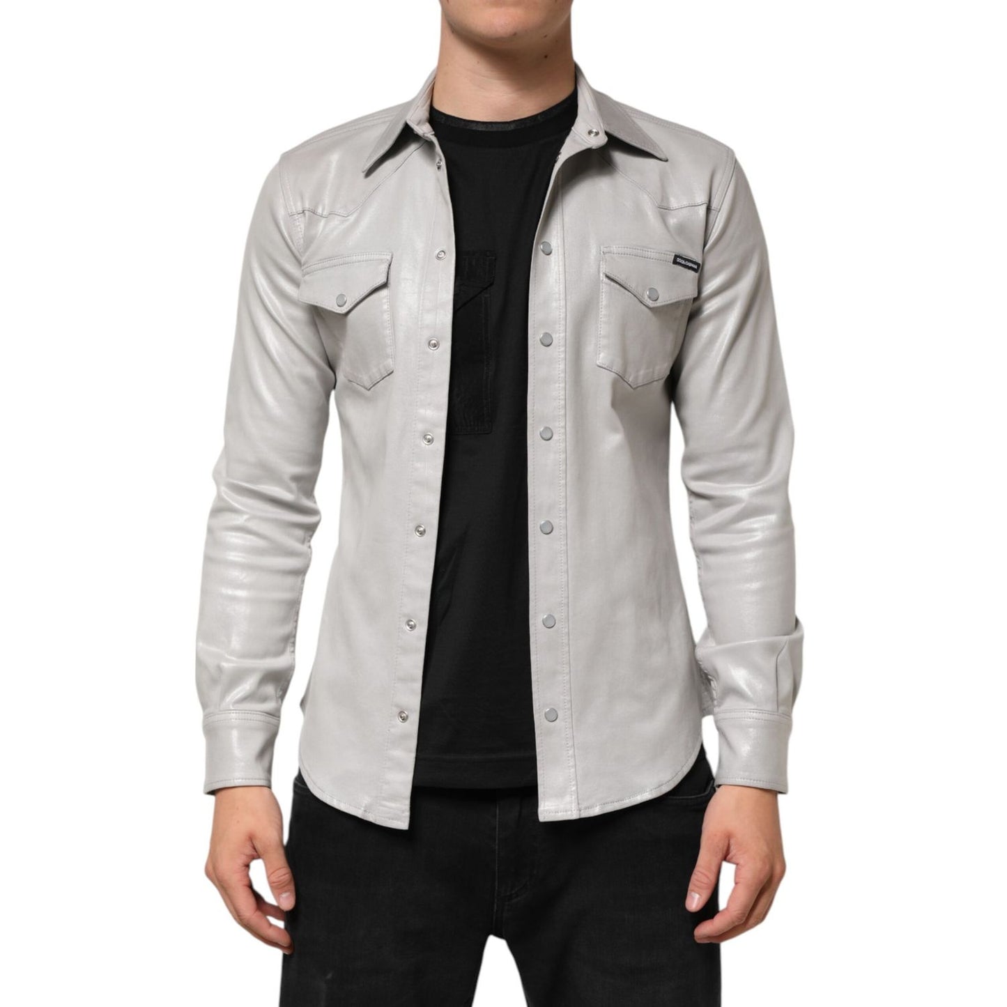 Dolce & Gabbana Metallic Gray Cotton Button Down Men Shirt