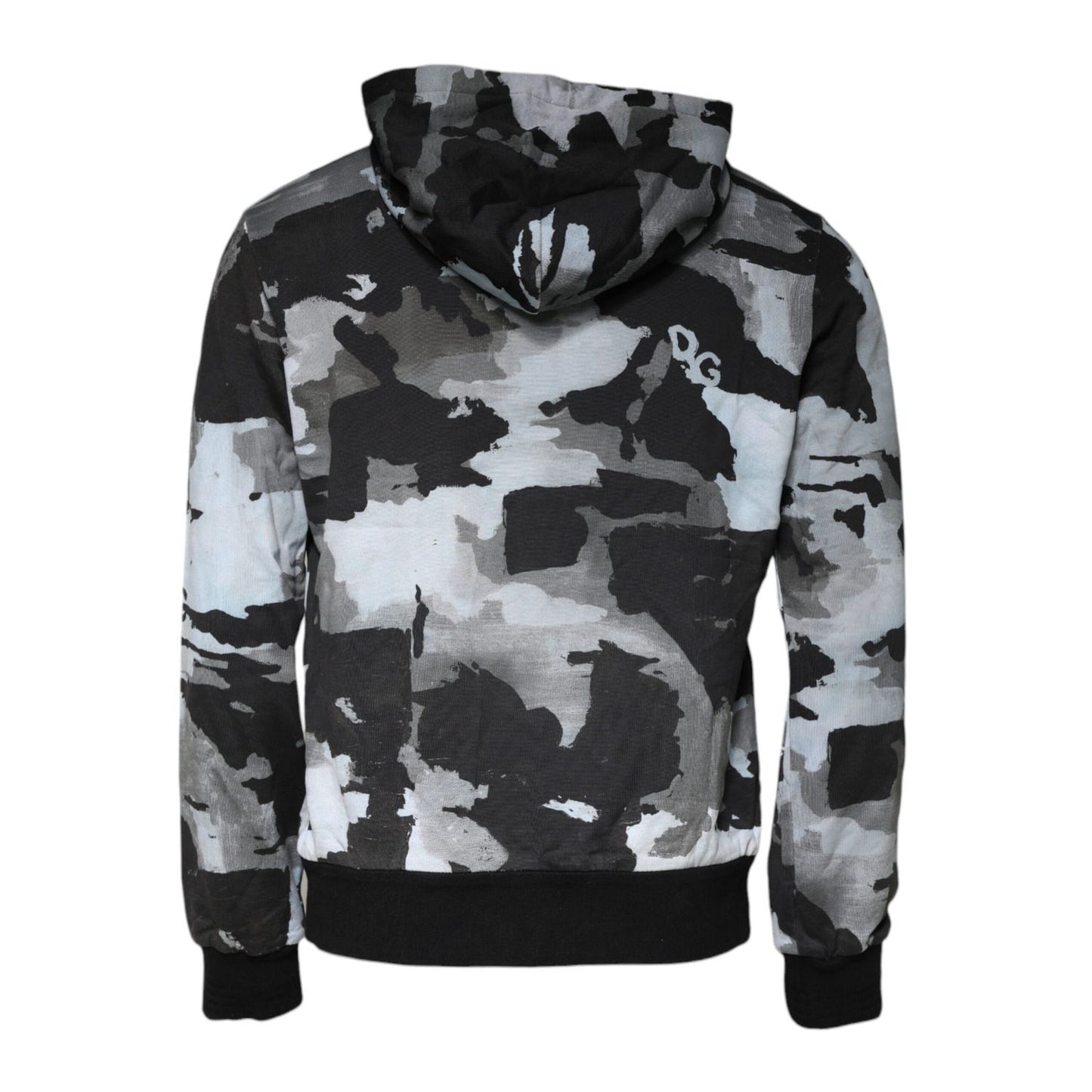 Dolce & Gabbana Multicolor Camouflage Men Hooded Sweater with logo details on back, made in Italy, 95% cotton, perfect for comfort and style.