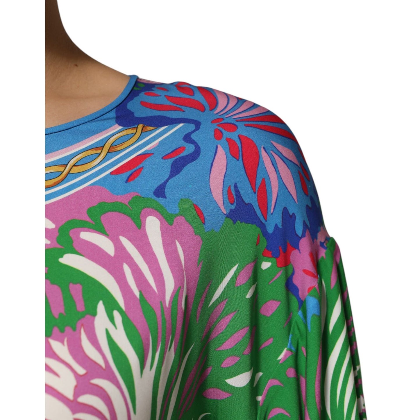 Dolce & Gabbana Multicolor Floral Print Silk Tunic Blouse Top - vibrant floral design, close-up view, lightweight fabric.