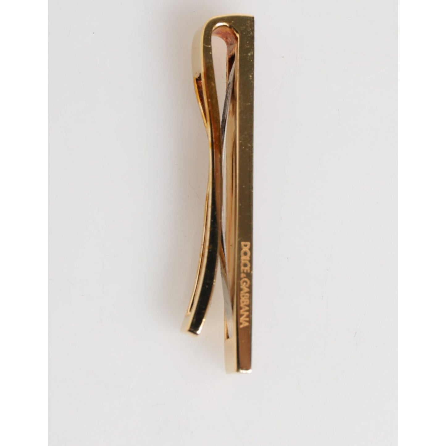 Dolce & Gabbana Multicolor Gold Tone Brass Men's Accessory Tie Clip Bar with artistic flair and polished gold finish.