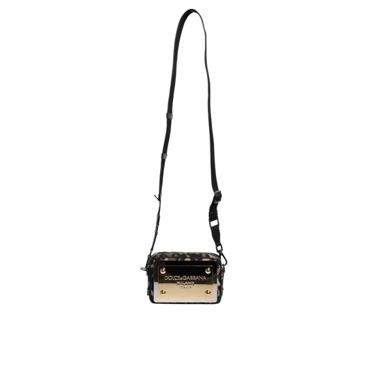 Dolce & Gabbana Multicolor Leopard Jacquard DG Logo Crossbody Bag with gold-tone hardware and adjustable strap for women.