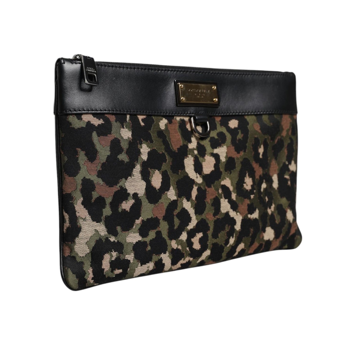 Dolce & Gabbana Multicolor Leopard Jacquard Print Logo Plaque Pouch Bag