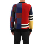 Back view of Dolce & Gabbana Multicolor Wool Sweater with vibrant patchwork design and crew neck style.