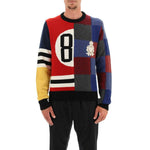 Dolce & Gabbana Multicolor Wool Sweater with crew neck, logo embroidery, rhinestones, and multicoloured print.
