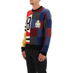Dolce & Gabbana Multicolor Wool Sweater with crew neck, logo embroidery, and rhinestones.
