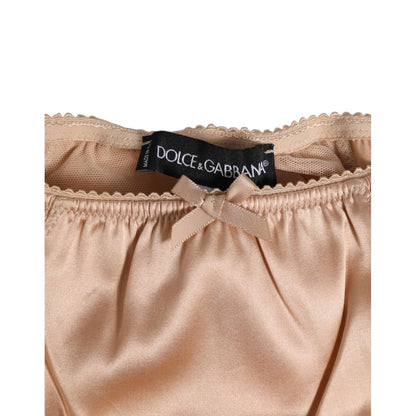 Dolce & Gabbana Nude Beige Silk Satin Bow Lace Trim Underwear
