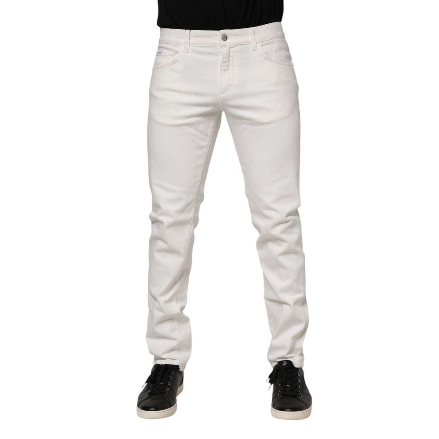 Dolce & Gabbana Off White Cotton Stretch Slim Fit Denim Jeans shown on model