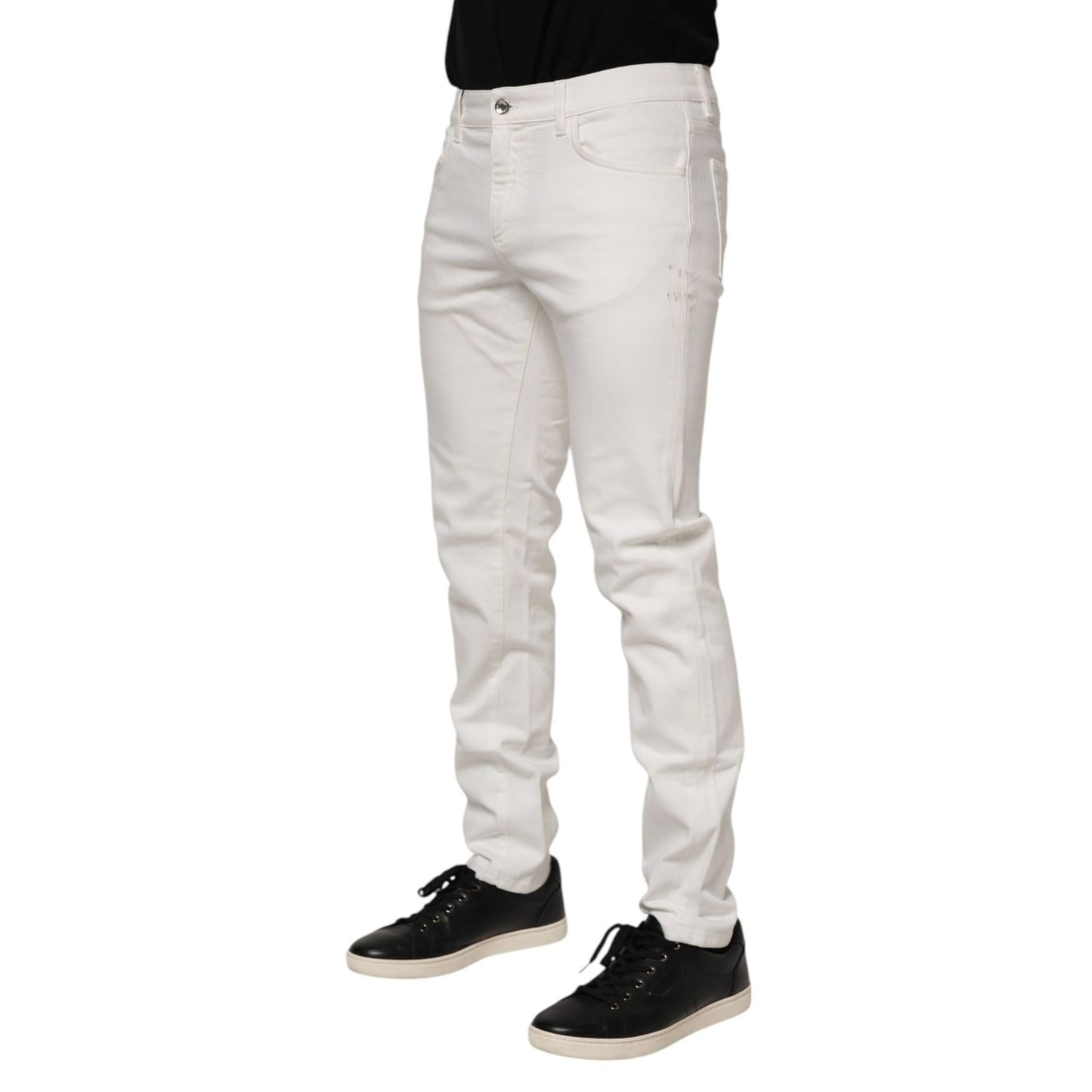 Dolce & Gabbana Off White Cotton Stretch Slim Fit Denim Jeans displayed on model.