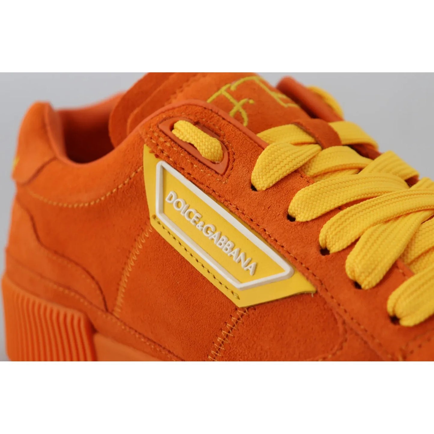 Dolce & Gabbana Orange Leather P.j. Tucker Men Sneakers Shoes with suede leather and logo details.
