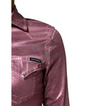 Dolce & Gabbana Pink Cotton Stretch Collared Cropped Jacket with shimmer detail and structured collar, front view.