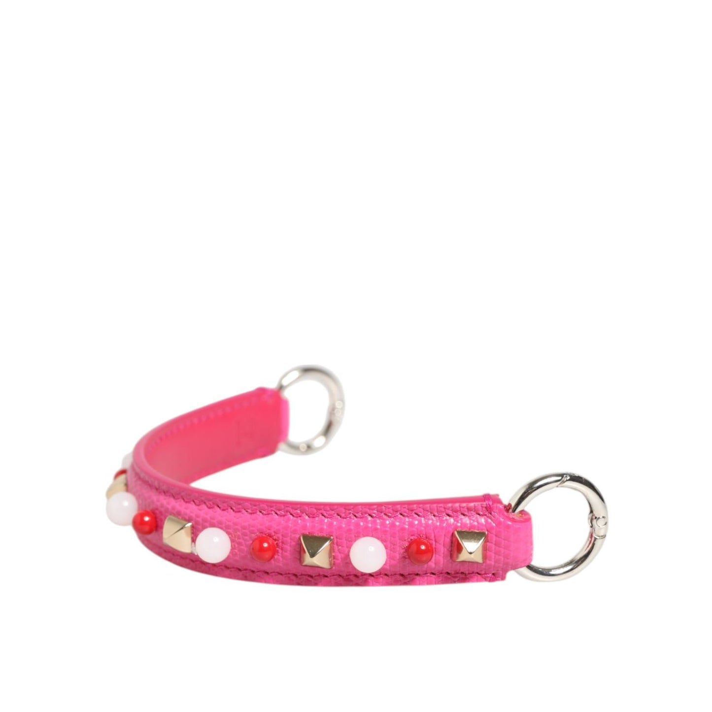 Dolce & Gabbana Pink Embellished Leather Bag Handle Women Shoulder Strap with beads and studs