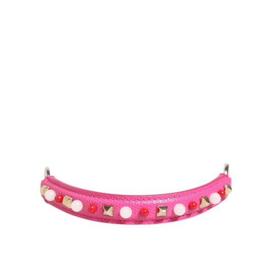 Dolce & Gabbana Pink Embellished Leather Bag Handle Women Shoulder Strap with beads and studs.