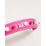 Dolce & Gabbana Pink Embellished Leather Bag Handle Women Shoulder Strap with red and white beads and gold-tone studs.