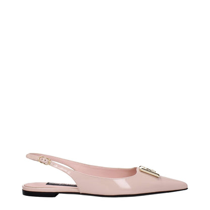 Dolce & Gabbana Pink Leather Ballet Flats with buckle closure, pointy toe, and gold accents. Casual style with low, flat heel.
