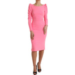 Dolce & Gabbana Pink Polyester Long Sleeves Sheath Midi Dress, elegant and tailored, perfect for refined day-to-evening occasions.