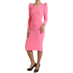 Dolce & Gabbana Pink Polyester Long Sleeves Sheath Midi Dress