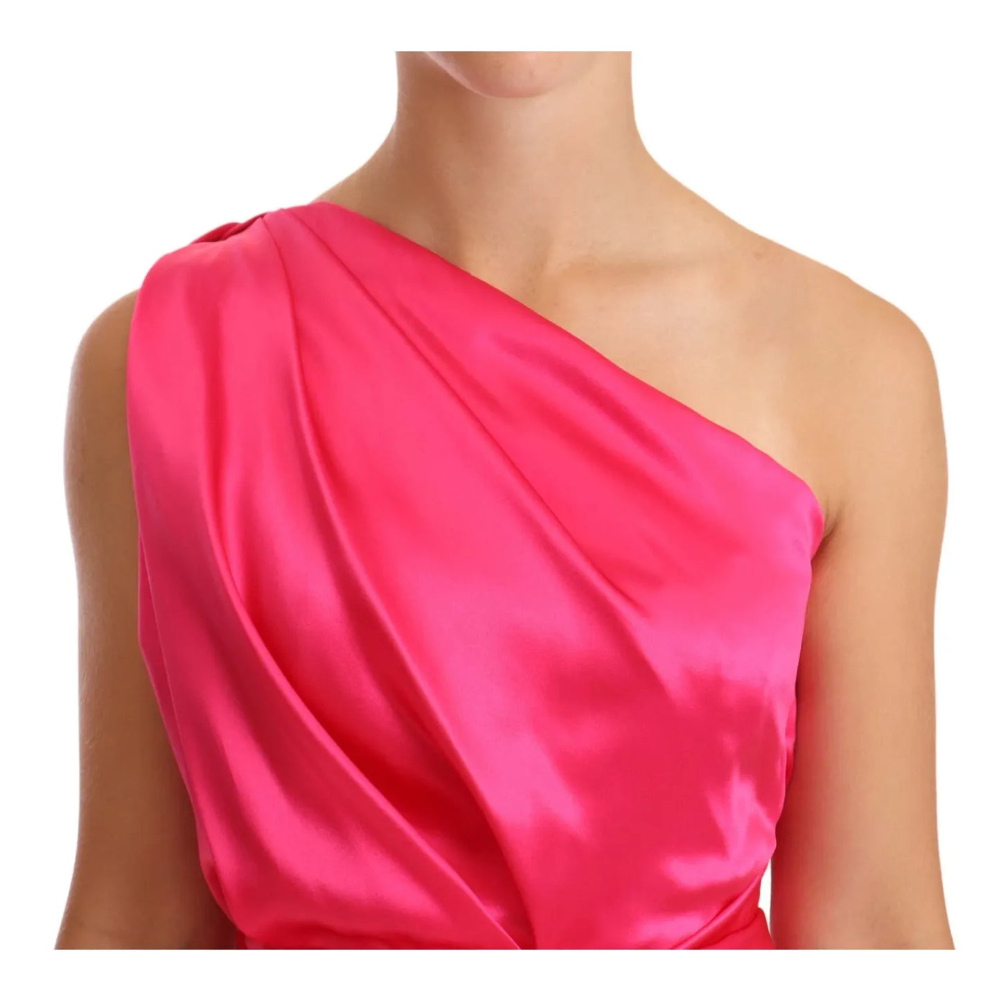 Dolce & Gabbana Pink Sheath Silk Bow Open Shoulder Dress in fuchsia, elegant for special occasions