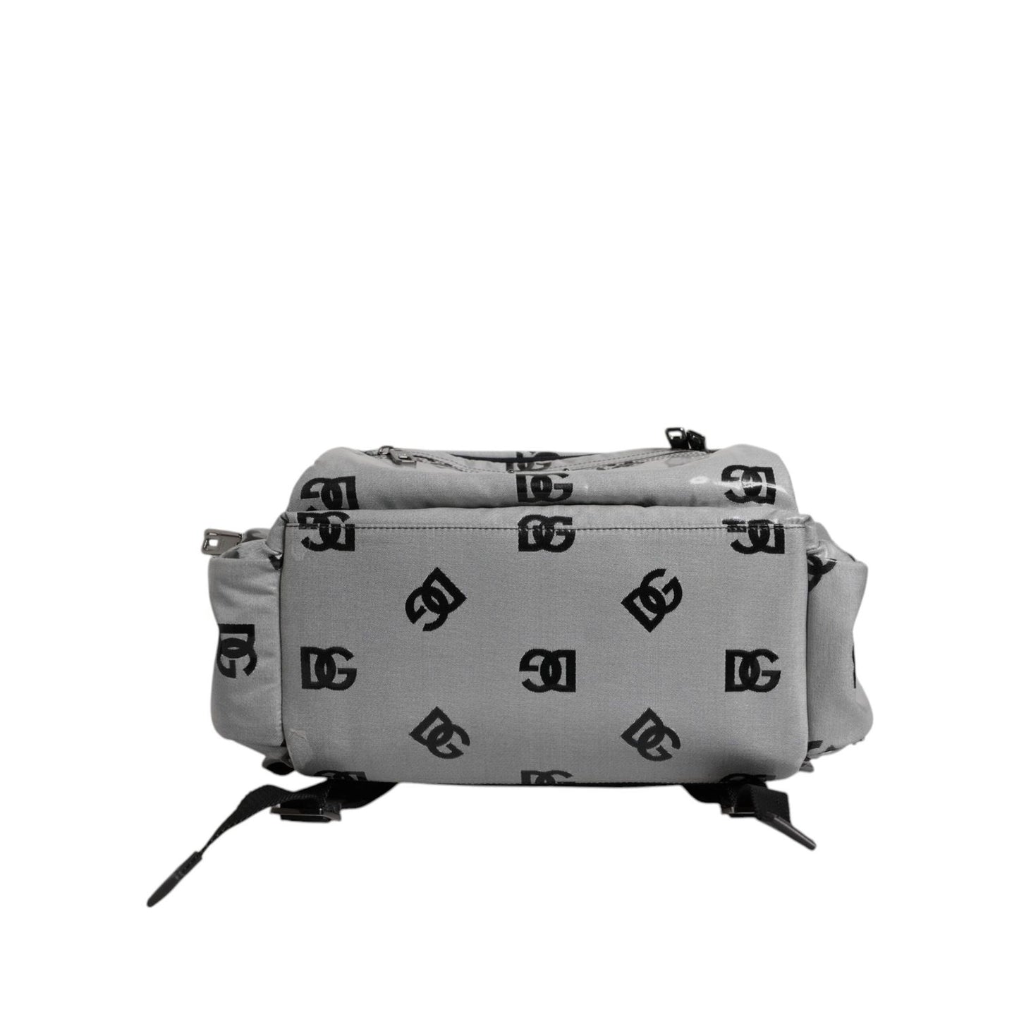 Dolce & Gabbana Polyester Gray Black DG Logo Plaque Backpack Bag