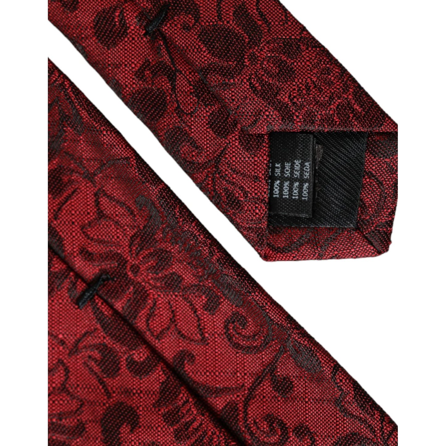Dolce & Gabbana Red Floral Brocade Silk Adjustable Men Tie, luxurious Italian design, 100% silk, 6cm width, exquisite craftsmanship.