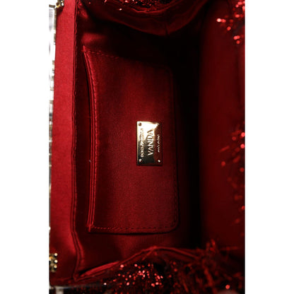 Dolce & Gabbana Red Gold Chain VANDA Tinsel Crystals Evening Clutch Bag