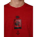 Dolce & Gabbana Red Logo Eye Print Cotton Short Sleeve T-shirt featuring black logo and eye design on front, made of breathable cotton.
