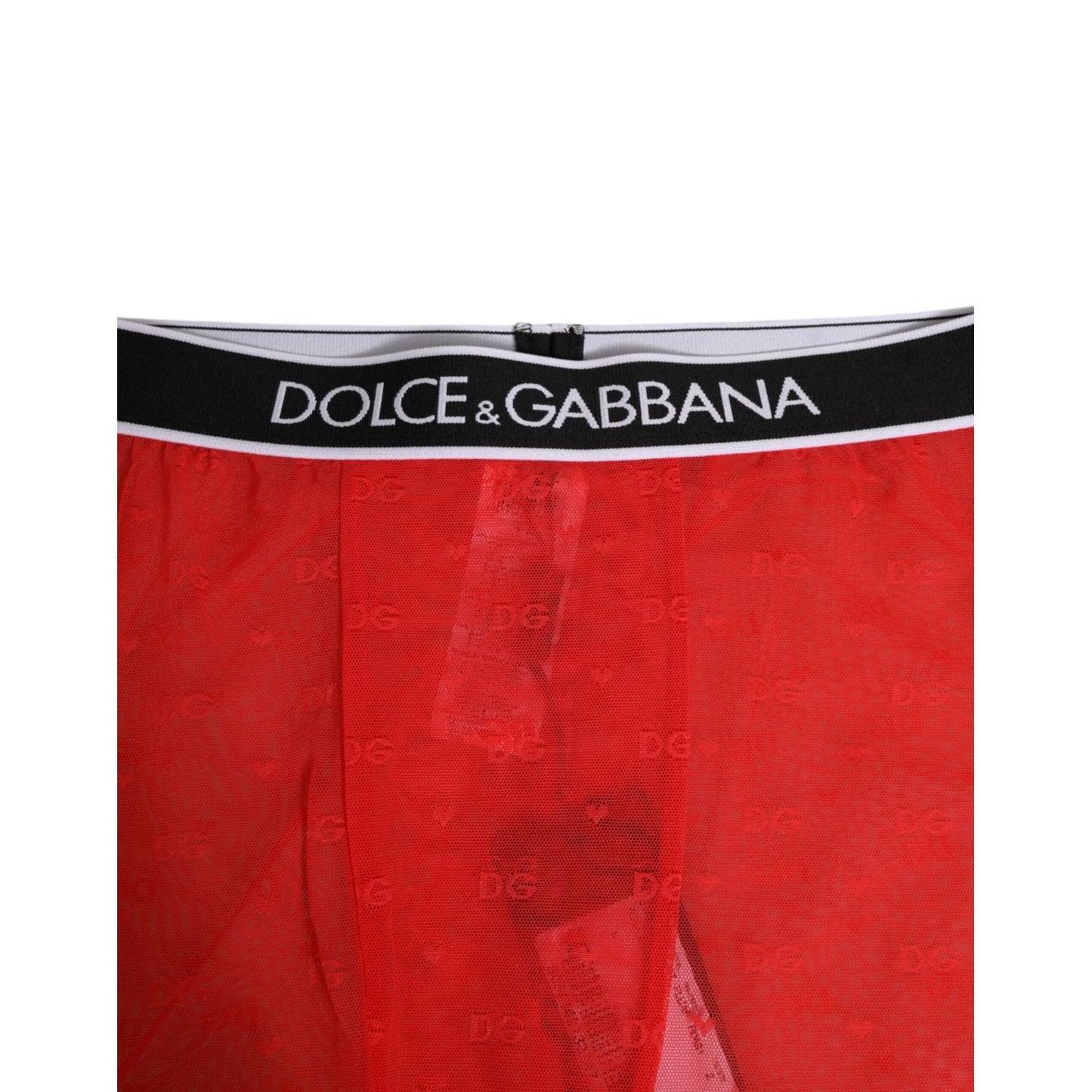 Dolce & Gabbana Red Logo Lace Tight Midi Trousers Underwear