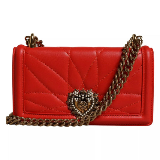Dolce & Gabbana Red Quilted Devotion Crossbody 11 PRO Phone case bag with gold chain and heart logo.