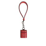 Dolce & Gabbana Red White Calfskin Leather Logo Flip Holder Airpods Case with strap and clip clasp