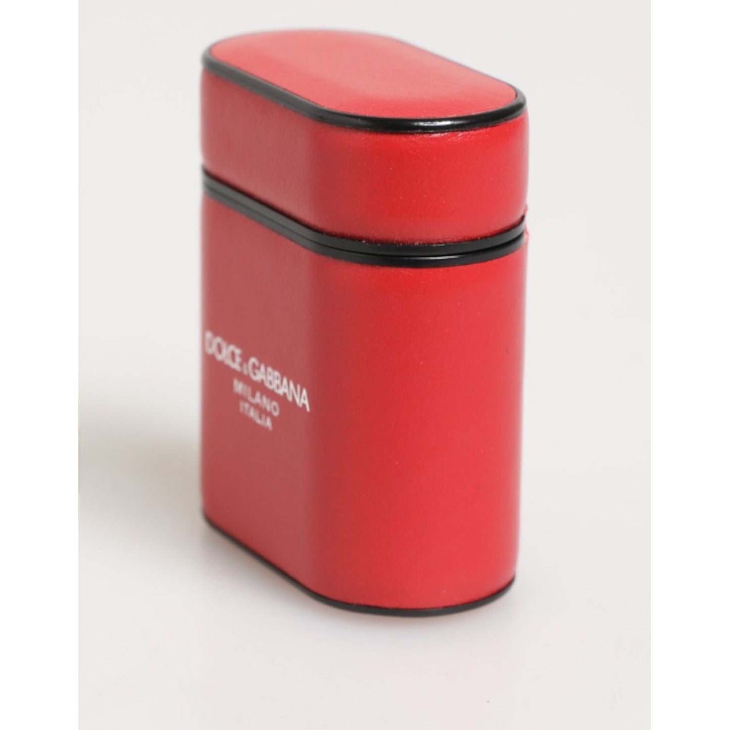 Dolce & Gabbana Red White Calfskin Leather Logo Flip Holder Airpods Case in premium red leather with sleek design and logo print.