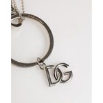 Dolce & Gabbana Silver DG Logo Key Holder Keychain Bag Charm Keyring with DG charm on silver-tone metal chain, made in Italy.