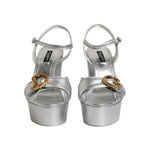 Dolce & Gabbana Silver Logo Ankle Strap Heels Sandals Shoes