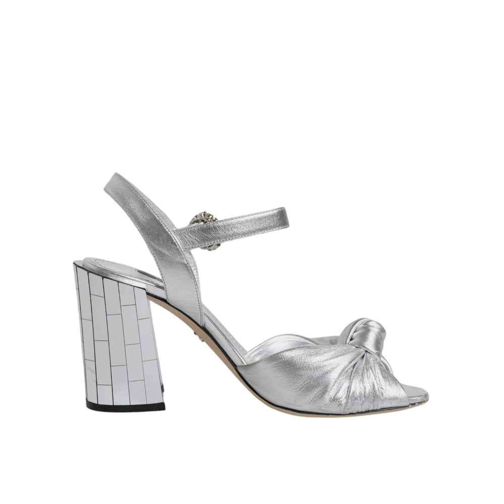 Dolce & Gabbana Silver Mirror Heels KEIRA Sandals Shoes in silver lamb leather with ankle strap and buckle closure.