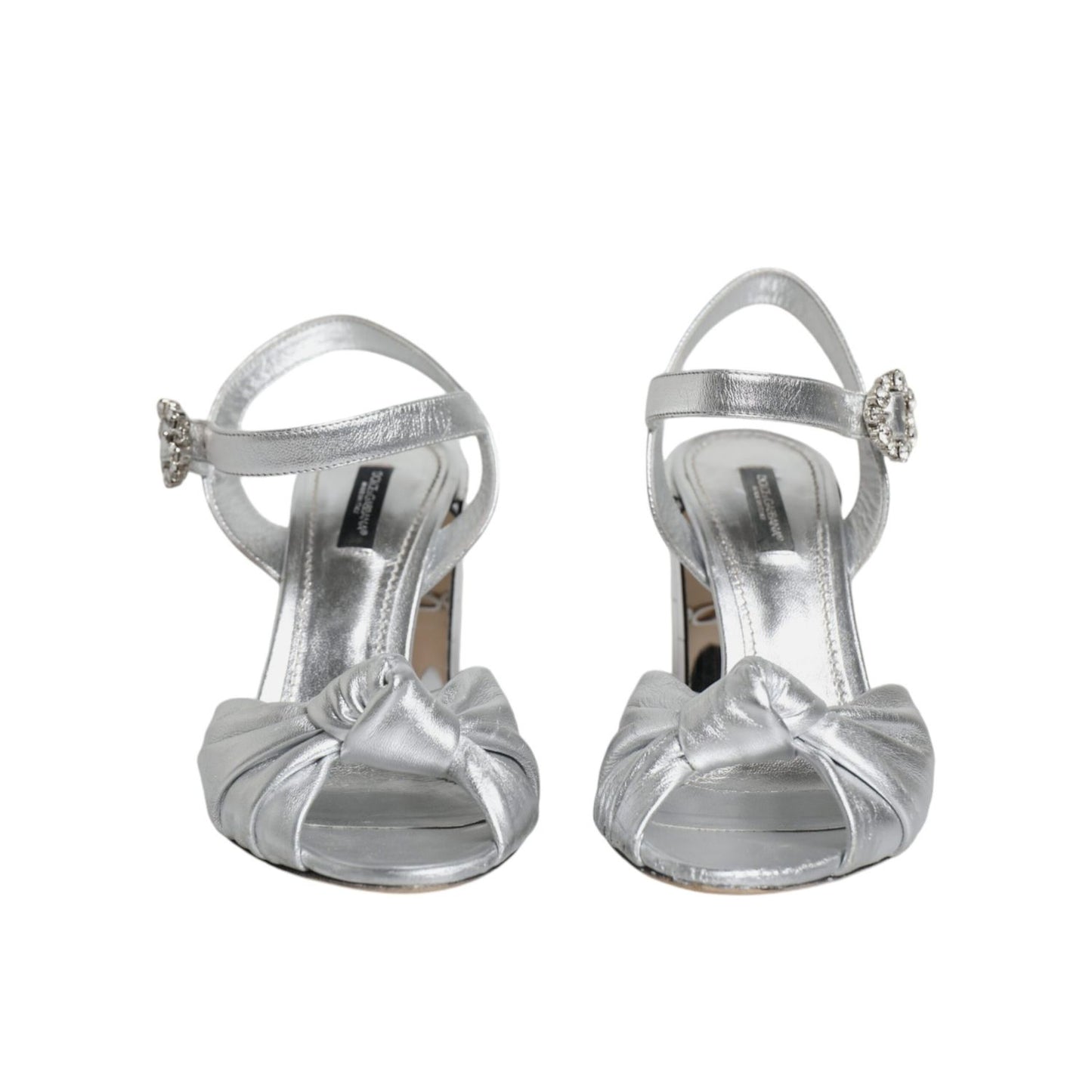 Dolce & Gabbana Silver Mirror Heels KEIRA Sandals Shoes, preowned ankle strap, silver 100% lamb leather with mirror heels, logo detail.