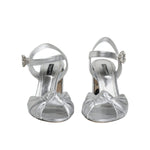 Dolce & Gabbana Silver Mirror Heels KEIRA Sandals Shoes, preowned ankle strap, silver 100% lamb leather with mirror heels, logo detail.