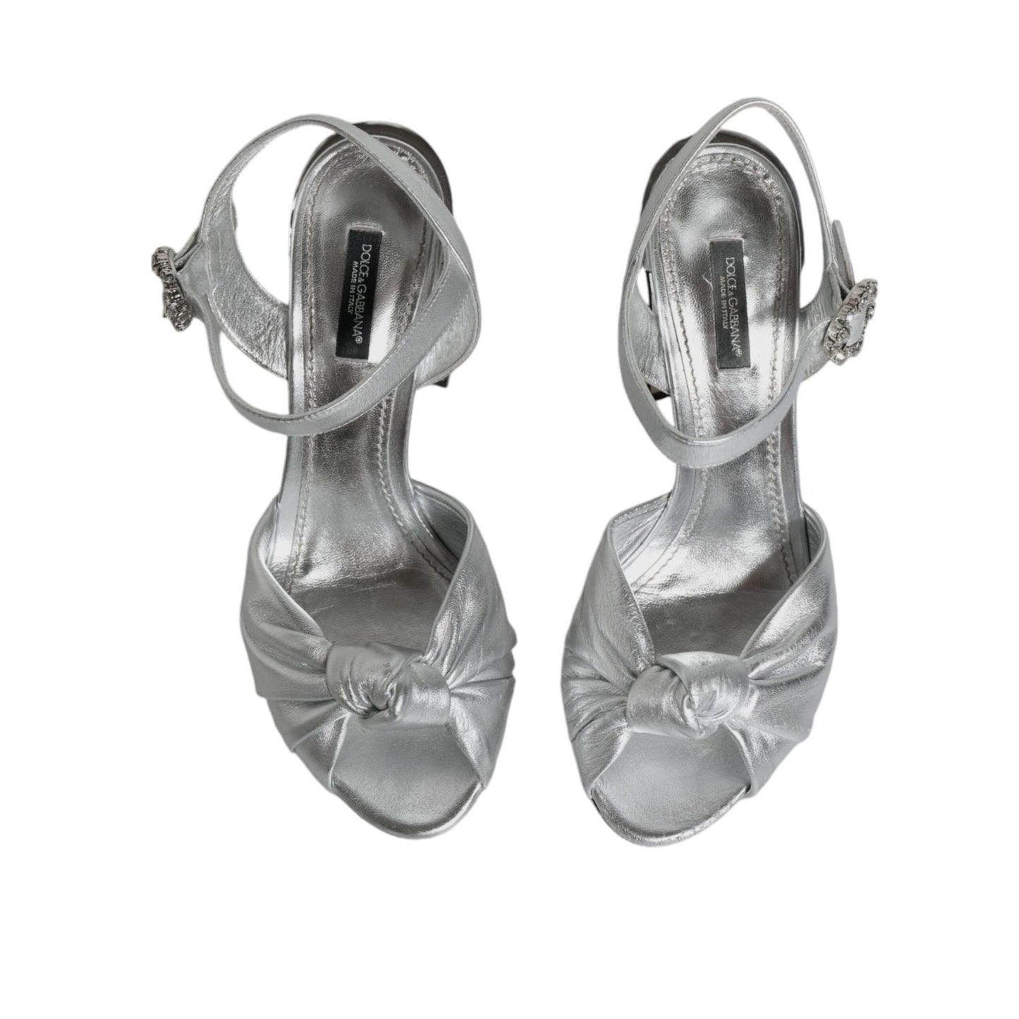 Dolce & Gabbana Silver Mirror Heels KEIRA Sandals Shoes with ankle strap and buckle closure, preowned with slight scratches.