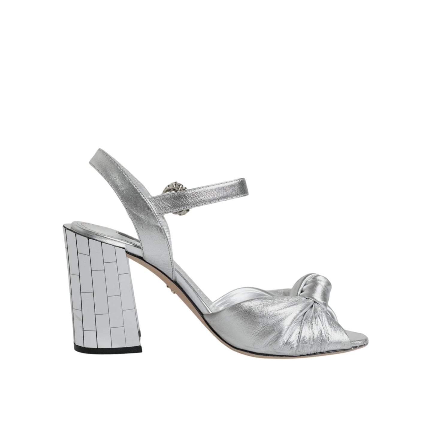 Dolce & Gabbana Silver Mirror Heels KEIRA Sandals Shoes, silver lamb leather, ankle strap, block heel, preowned condition, Italian made