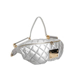 Dolce & Gabbana Silver Quilted Filled Crossbody Shoulder Bag SICILY Bag with detachable strap and quilted design.