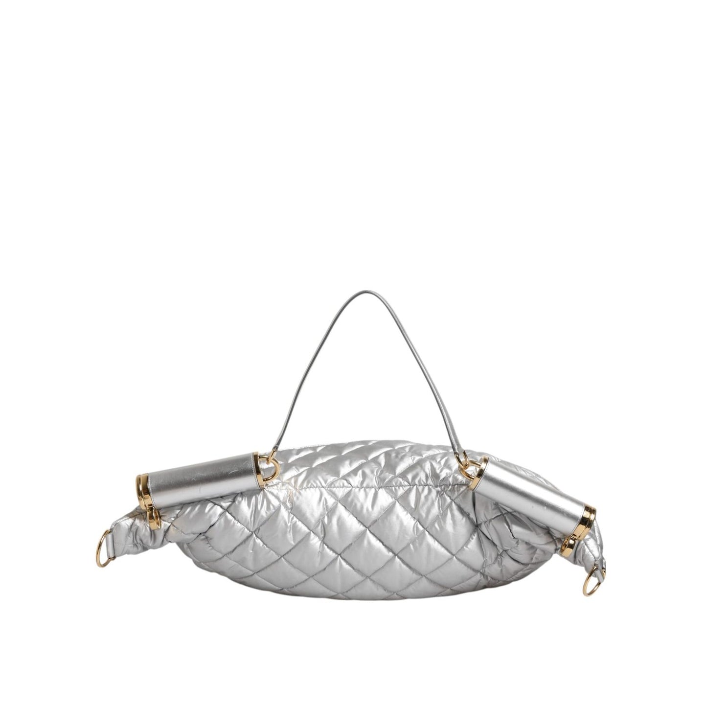 Dolce & Gabbana Silver Quilted Filled Crossbody Shoulder Bag SICILY Bag with detachable strap, leather details, and logo plate.