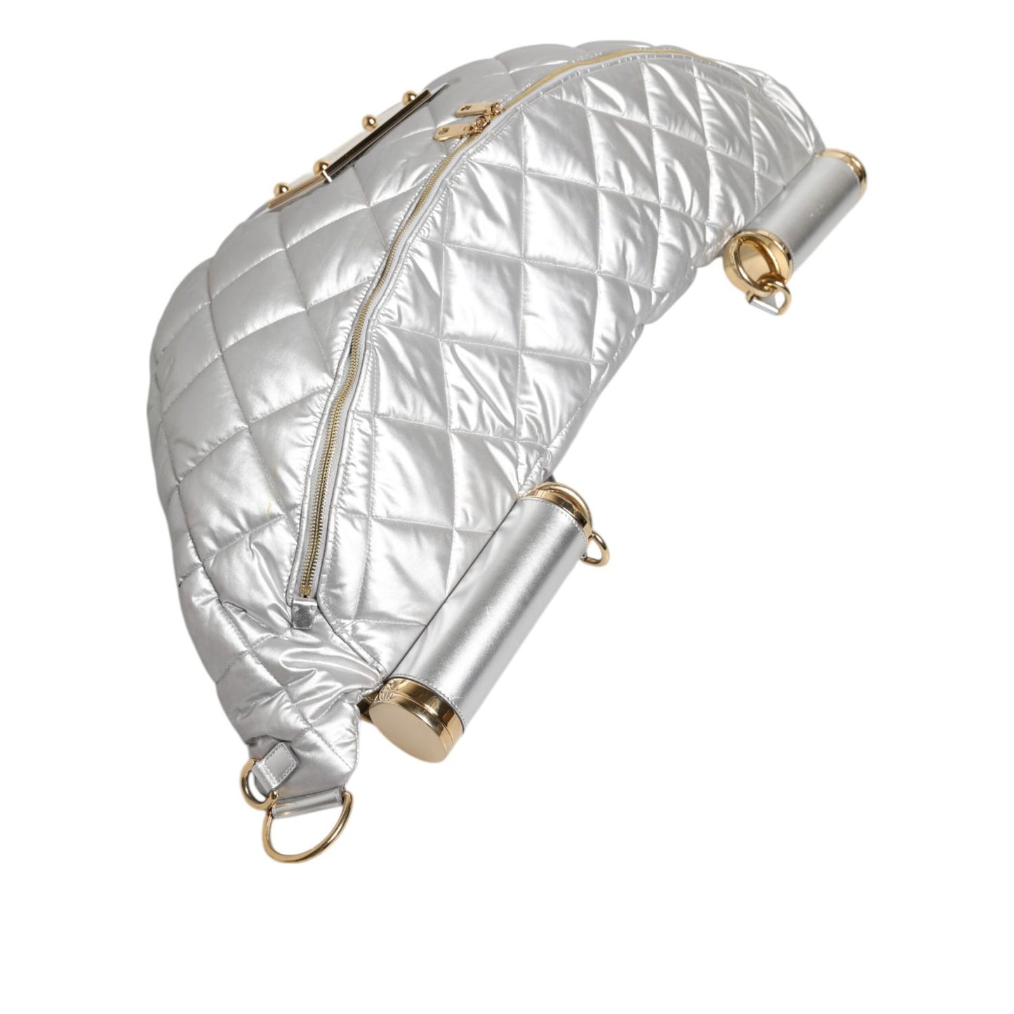 Dolce & Gabbana Silver Quilted Filled Crossbody Shoulder Bag SICILY Bag with gold hardware and detachable strap.