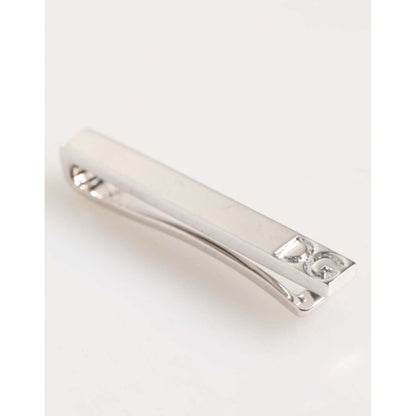Dolce & Gabbana Silver Tone Brass Logo Branded Men Accessory Tie Clip Bar with engraved logo on sleek polished finish.