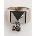 Dolce & Gabbana Silver Tone Pyramid DG Logo Real Brass Ring with bold pyramid design and DG charm in silver brass.