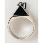 Dolce & Gabbana Silver Tone Pyramid DG Logo Real Brass Ring with geometric pyramid design
