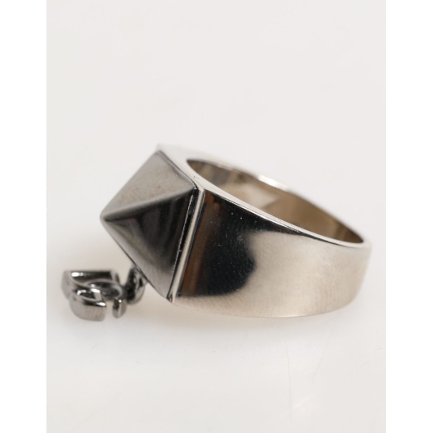 Dolce & Gabbana Silver Tone Pyramid DG Logo Real Brass Ring