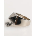 Dolce & Gabbana Silver Tone Pyramid DG Logo Real Brass Ring with geometric design and polished finish