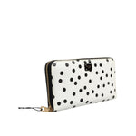 Dolce & Gabbana White Black Dotted Leather Zip Around Continental Wallet with zipper and logo engraved metal hardware.