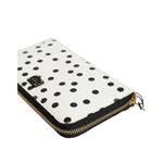 Dolce & Gabbana White Black Dotted Leather Zip Around Continental Wallet with logo hardware
